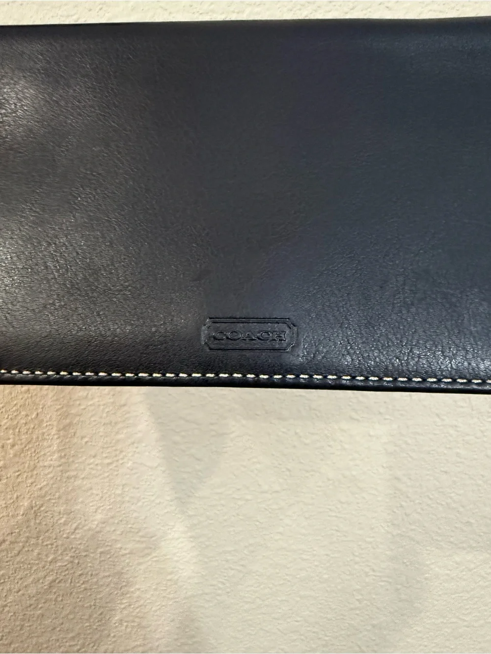 Coach Black Leather Men's Long Wallet with Contrast Stitching